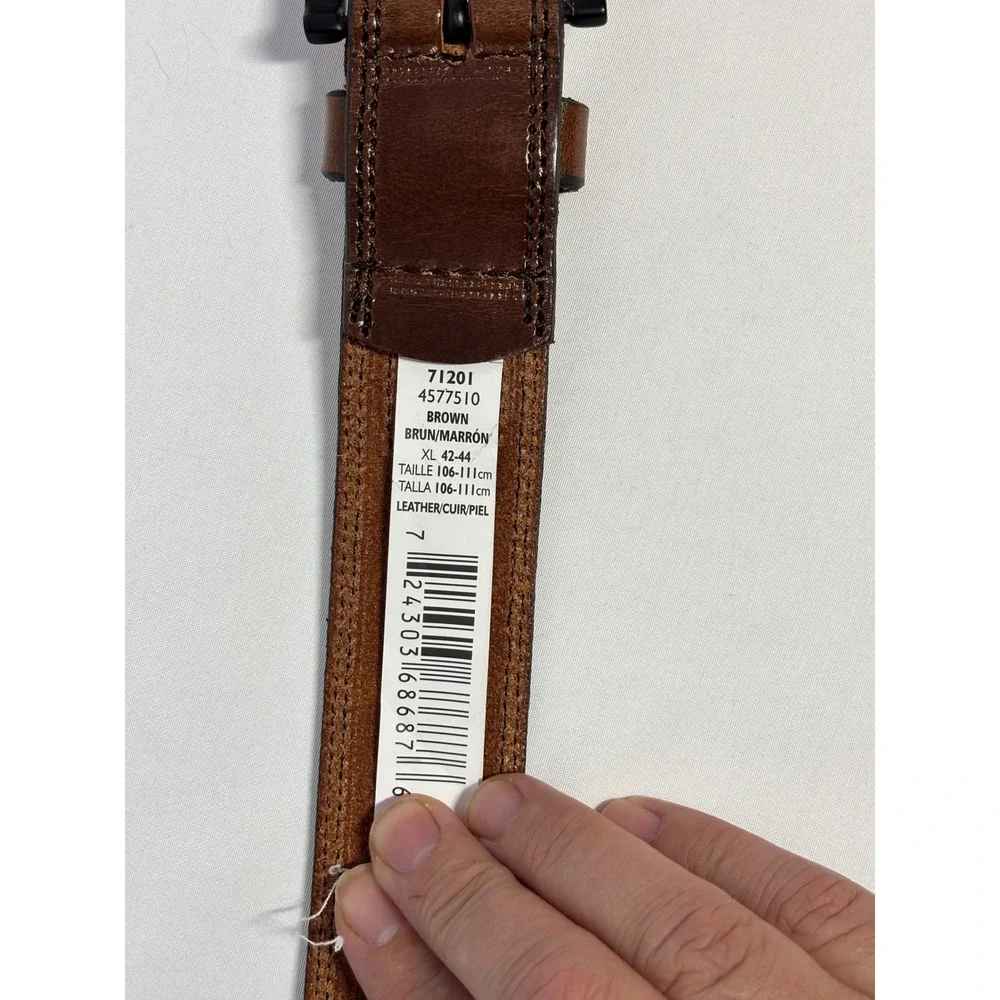 John Deere Mens Brown Leather Belt XL 42-44 Genuine Leather Black Buckle 71201